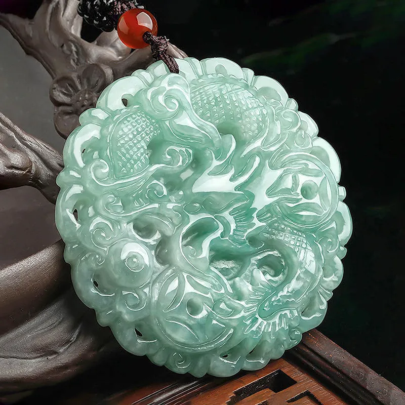 Natural Emerald Zodiac Ketting Hanger Ice Jade Stone Pendant Heren en Dames Four-Party Jade