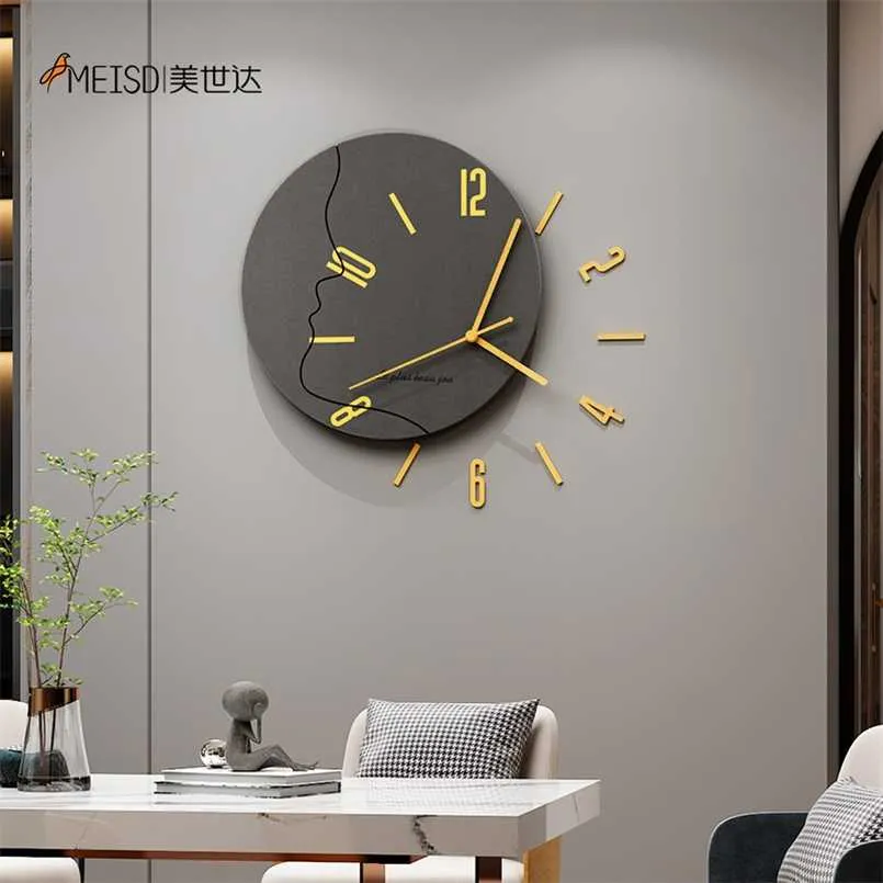 MEISD MDF Board Wooden Wall Clock Number Sticker Teenage Room Decoration DIY Watch for Home Interiors Horloge Grey 211110