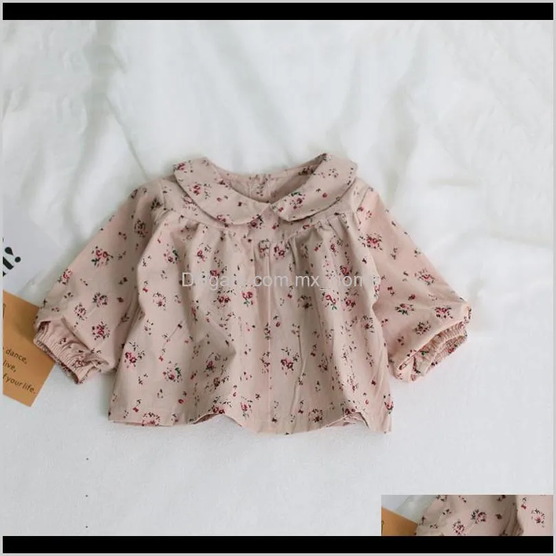 autumn girls blouse organic cotton long sleeve floral korean style one piece baby girl shirt 1-6 years children clothes 210305