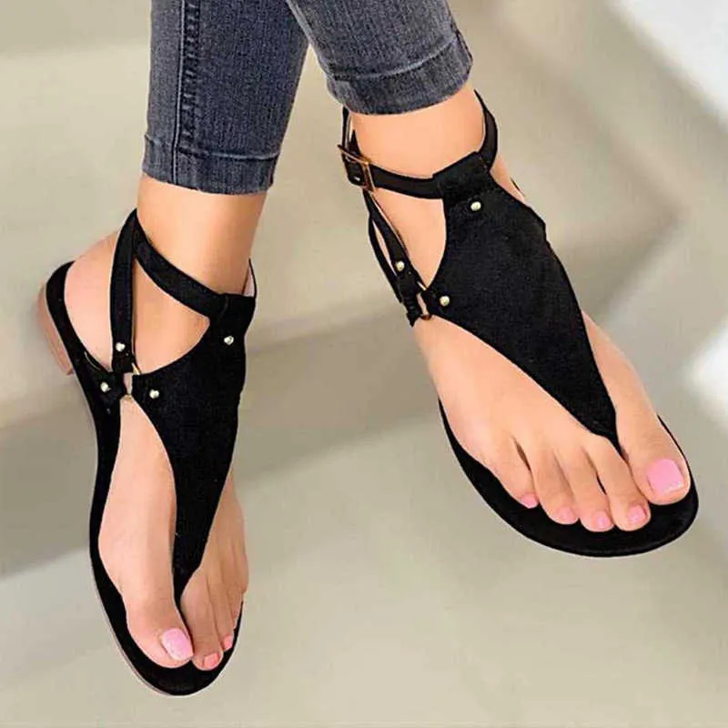 Sandales Plates Pour Femme En Cuir Synthétique - Boucle Décorative, Antidérapantes, Respirantes - Tailles 36 à 43 - Pour Plage, été
