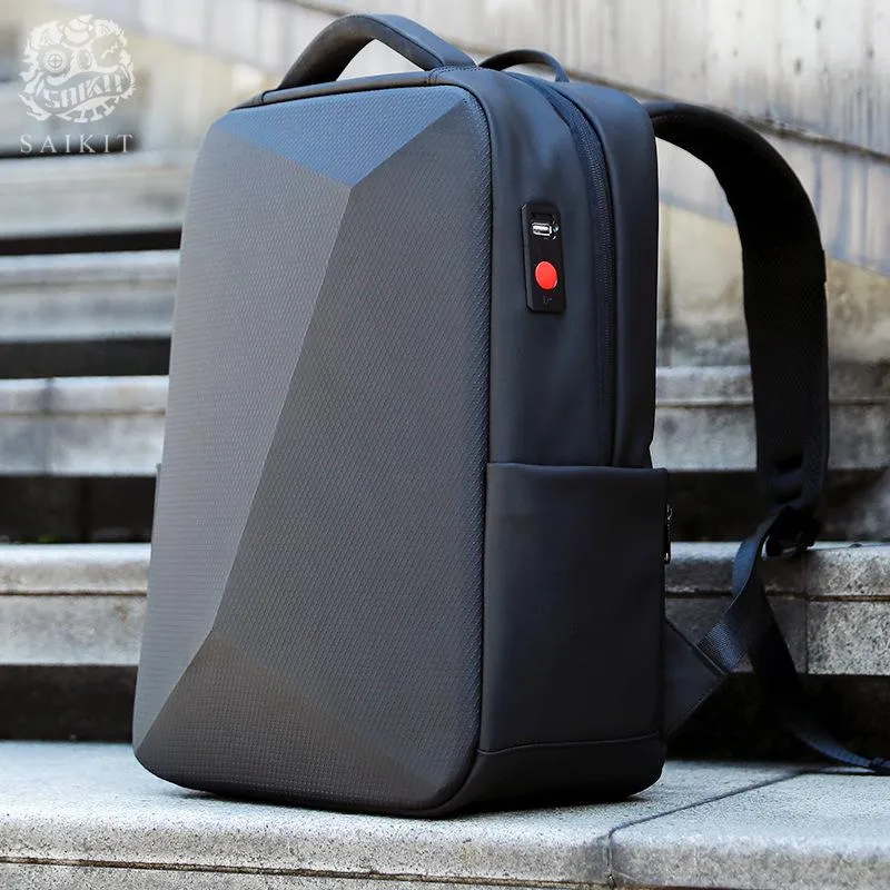 Svart Ryggsäck Urban Mode Business för Män Laptop Väskor Lösenordslås Stöld med USB School Daypack