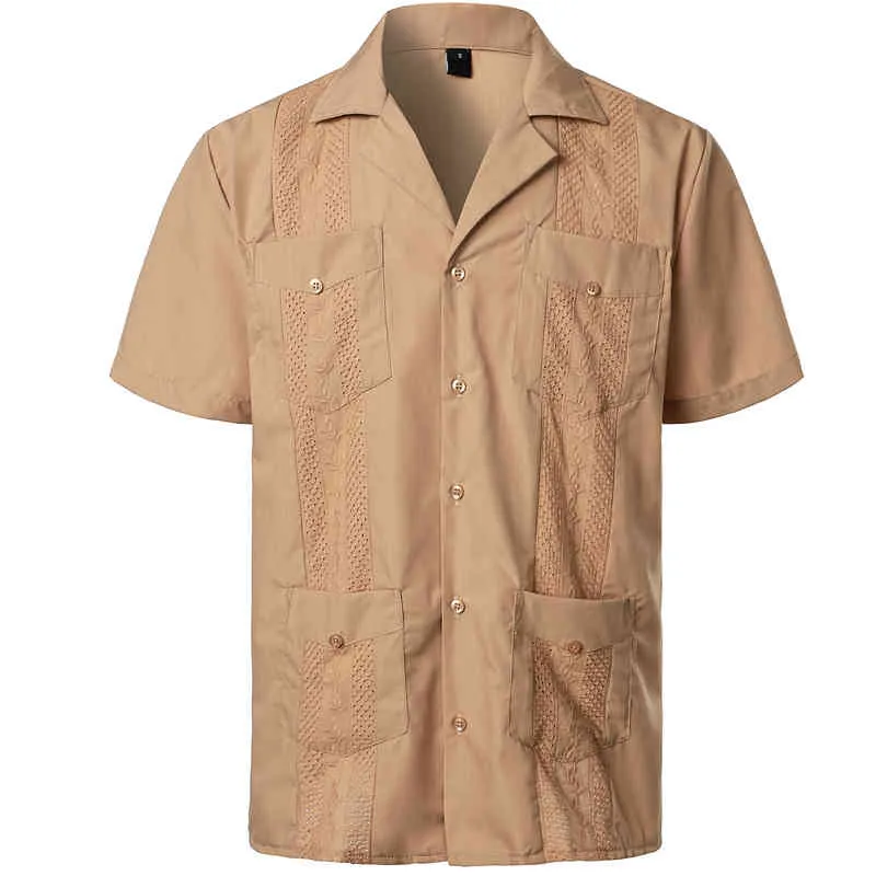 Camicie etniche floreali estive per uomo Campo cubano Guayabera Abbigliamento uomo Marca Cotone Casual Uomo allentato Camicie manica corta Camisas 210524