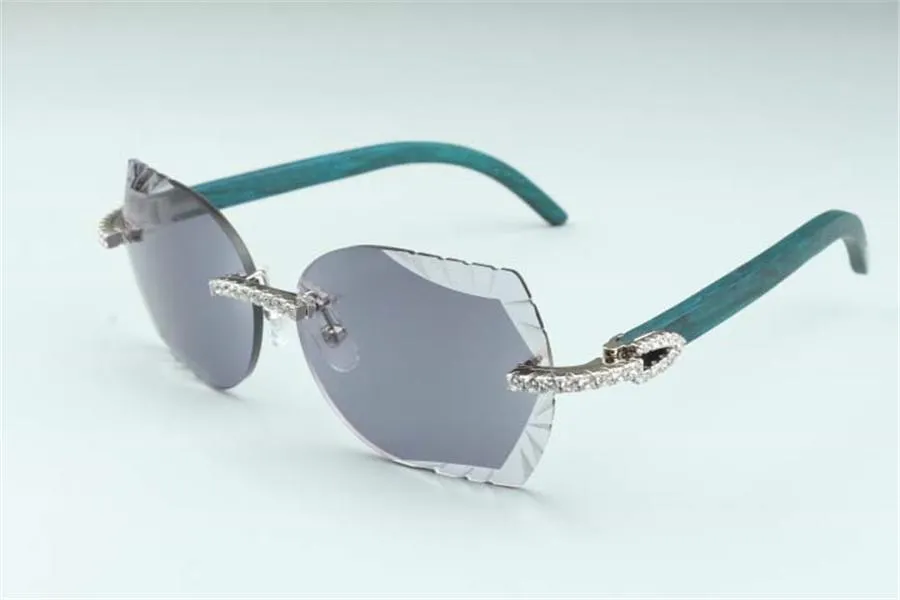verres photochromiques coupants 8300817 lunettes de soleil avec diamants sans fin et branches en bois naturel bleu sarcelle 58-18-135mm