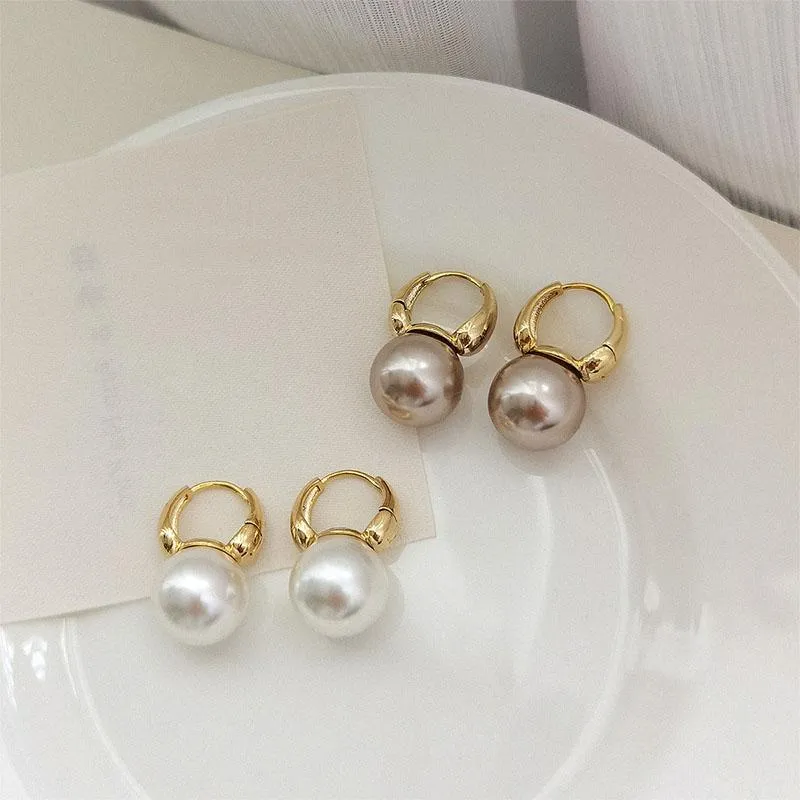 Dangle & Chandelier Simple One Big Pearl Earrings For Women Fashion Jewelry Gold Buckle Ear Ring Korean Ladies Charm Elegant Jewellery Gift