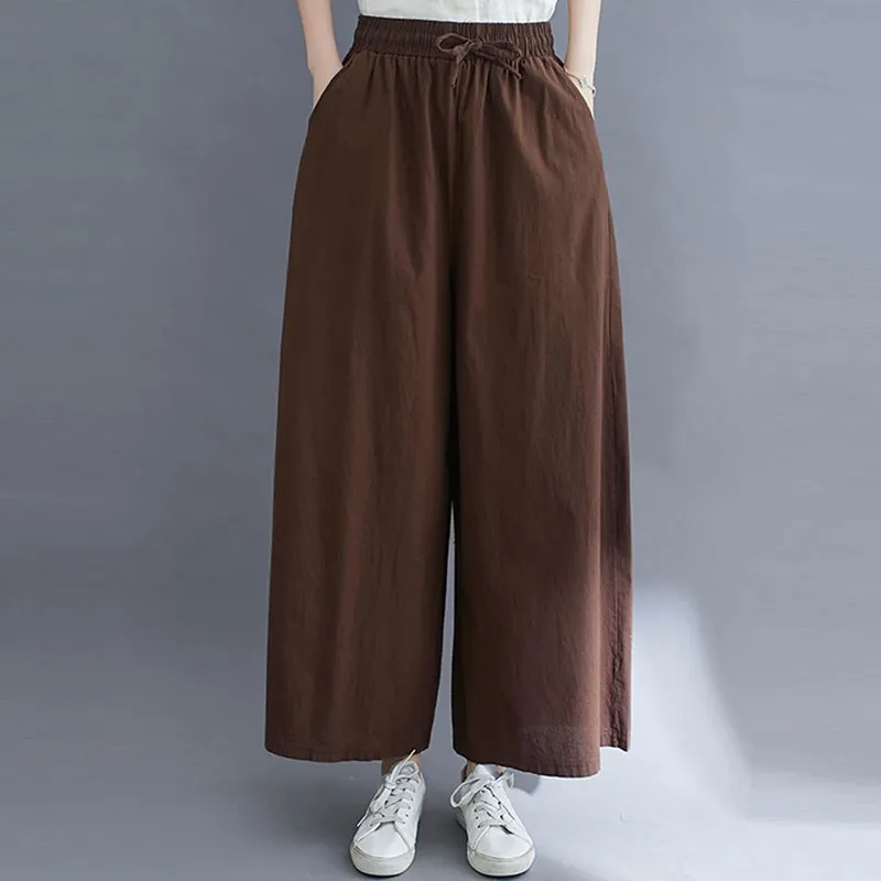 Mulheres Algodão Calças Casuais Ankle-Comprimento Calças Nova Chegada Primavera Estilo Vintage Cor Sólida Loose Feminina Lareira Pants S3685 210412