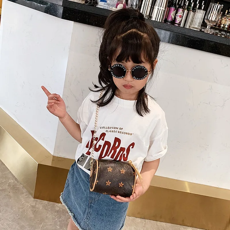 Ins fashion girls designer handbags kids Mini print small cylinder bags children accessories messenger bag girl floral change purse F139