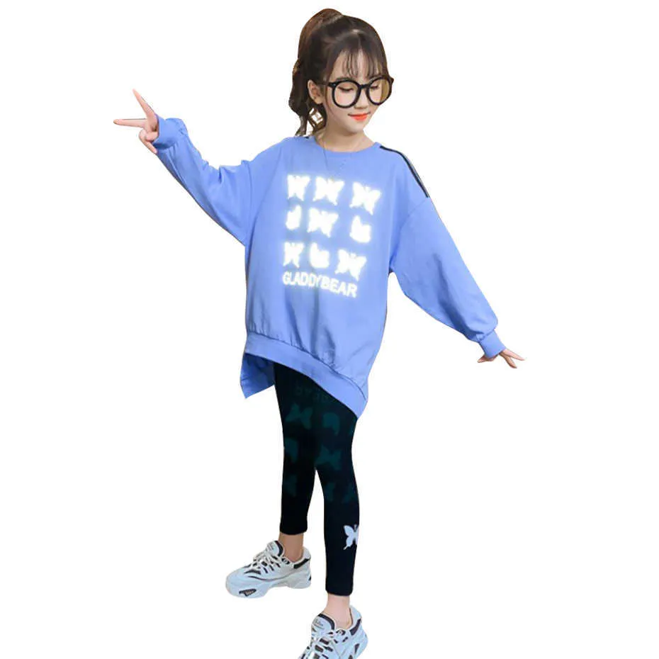 Teen Girls Clothing Sweatshirt + Leggings Kläder Brev Kostym för Casual Style Barn 6 8 10 12 14 210528