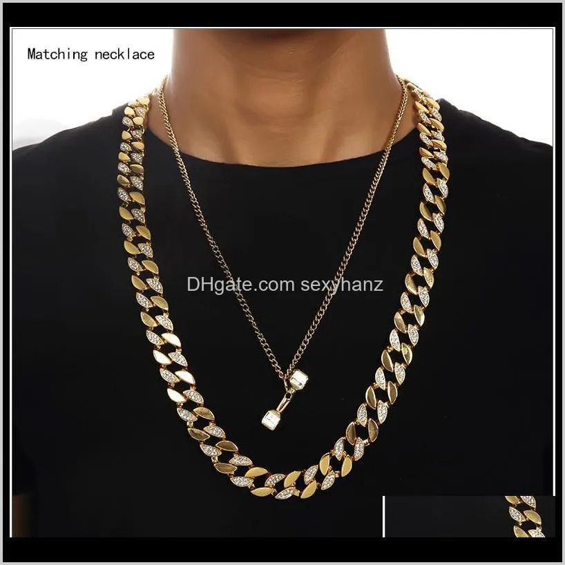 new mens bracelets with bling rhinestone gold plated necklace&bracelet set hip hop jewelry packing with beautiful gift box