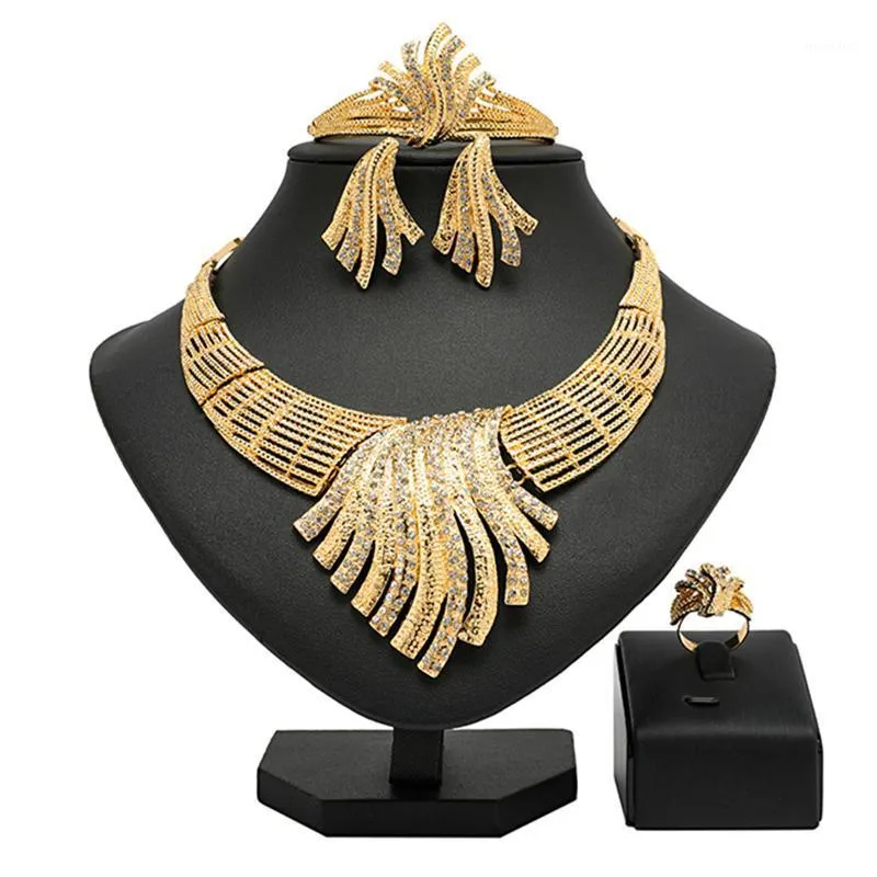 Kolczyki Naszyjnik Right African Design Biżuteria Bridal Set Noble Gold Designerl Hurtownie Nigerii Akcesoria Ślub