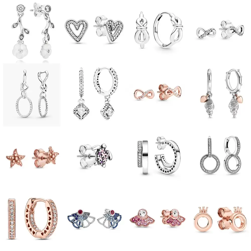 NYHET 100 % 925 Sterling Silver passform pandora Örhängen roséguld star love Öronnappar charm Pärlor Passar Original DIY Dangler Grossistfabrik