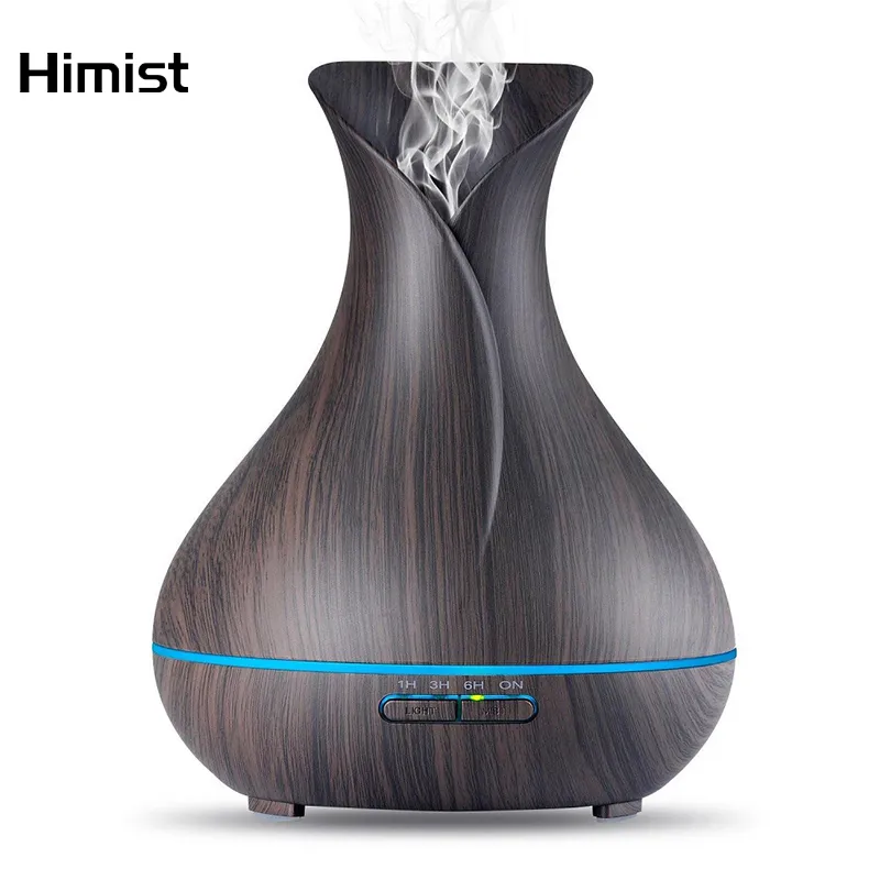 Olio essenziale a forma di vaso 500ML Umidificatore d'aria Grano del legno 7 LED a colori Diffusore di aromi a ultrasuoni a nebbia fredda
