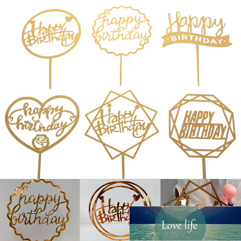 Alles Gute zum Geburtstag Liebe Flagge Kuchen Topper Acryl Buchstabe Gold Silber Kuchen Top Flagge Dekoration für Geburtstagsfeier Hochzeitszubehör Fabrikpreis Expertendesign Qualität