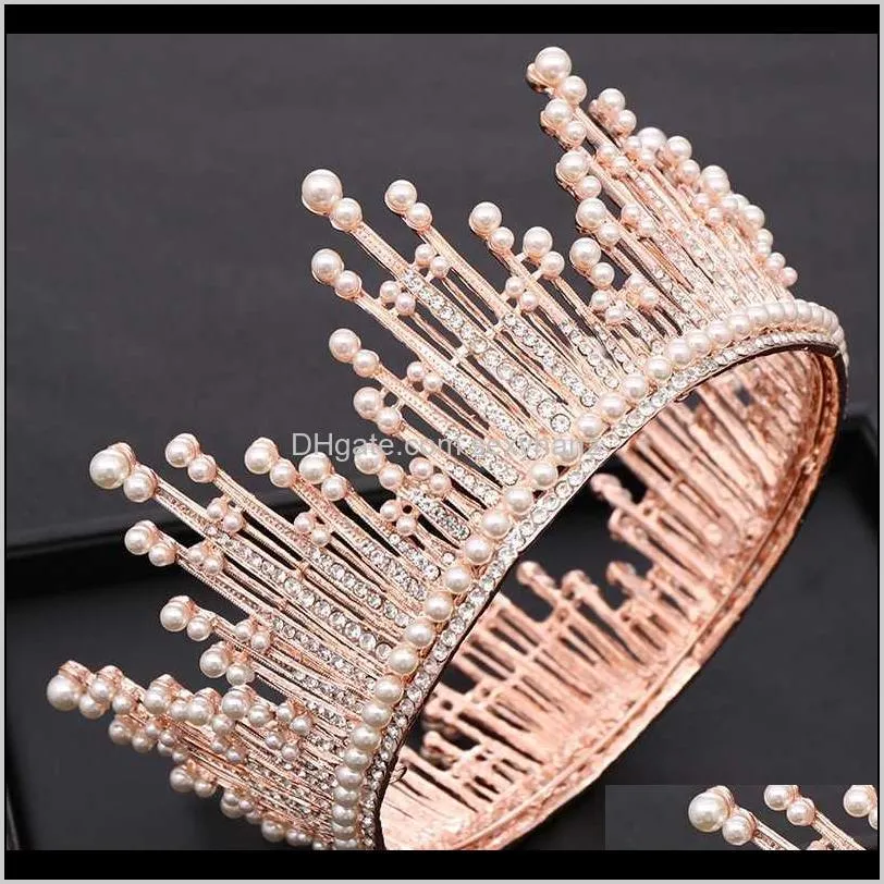 ailibride rhinestone pearl rose gold round big crown for wedding tiara catwalk dress bridal headpiece hair jewelry accessories