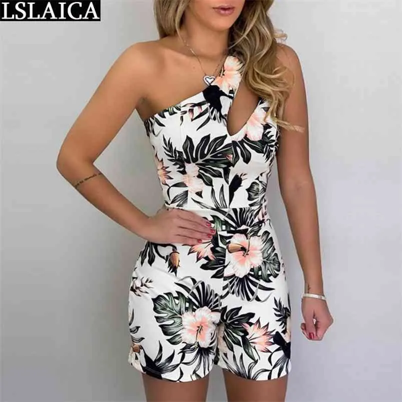 Wit Jumpsuit Print Floral Slanke Wild Streetwear Fashion Bodycon Party Office Backless Sexy S Voor Vrouwen 210515