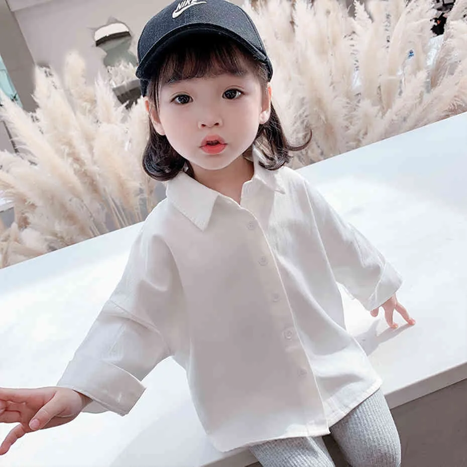 Solid Color Blouse Girl Spring Autumn Children's Shirts Casual Style Clothes For Girls 210412