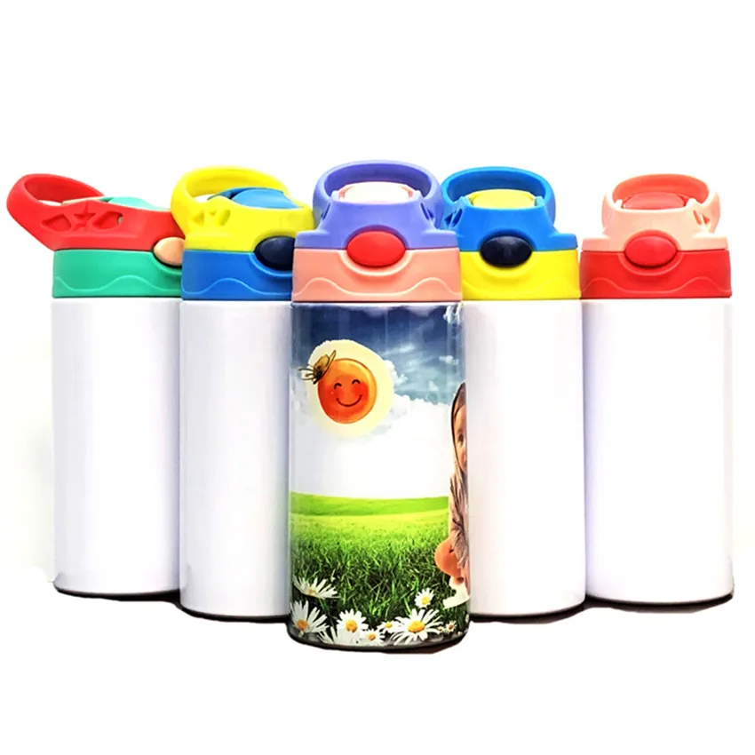 Sublimatie Sippy Cup 12oz 350 ml lege kinderen fles rechte schattige dubbele muur roestvrijstalen tuimelaar water mokken in bulk veilig voor kid peuter container groothandel