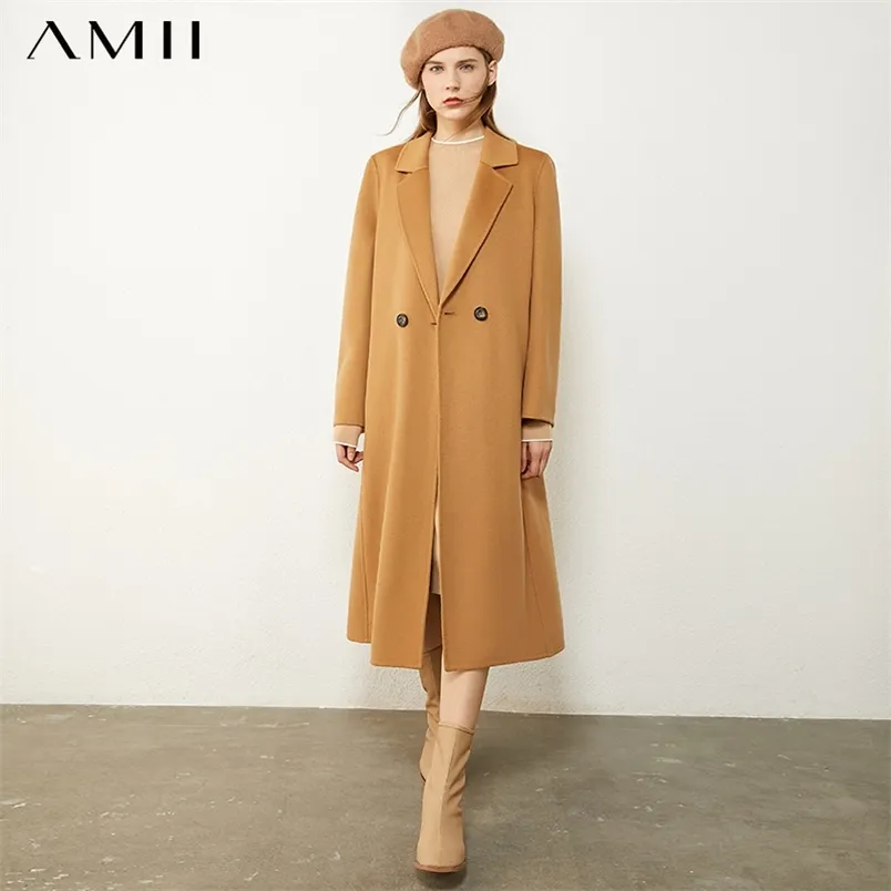 Manteau d'hiver minimalisme pour femmes 100% laine revers double face manteau de laine casual épais mollet longueur femme veste 12030256 210527