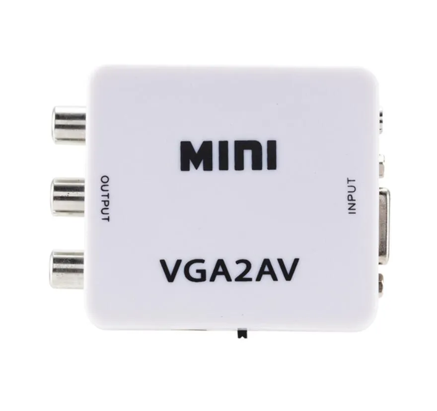 Connecteurs de convertisseur Mini VGA vers AV Convertisseur VGA2AV avec convertisseur vidéo Audio RCA 3.5mm pour PC TV HD ordinateur AV2VGA