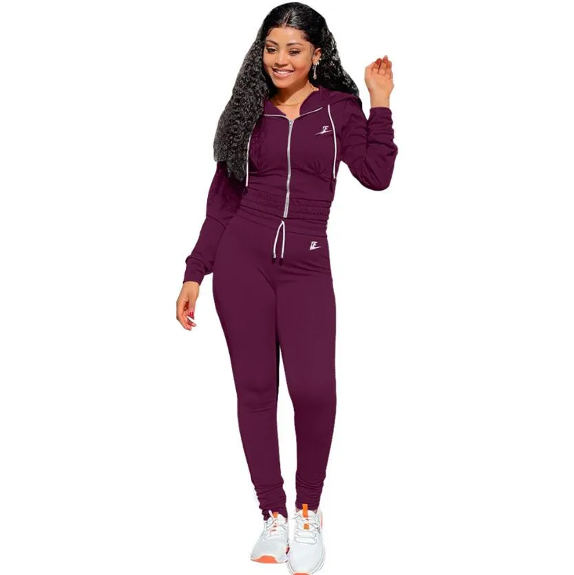 Womens Irregular Solid Tracksuit Set With Long Sleeve Lilac Hoodie