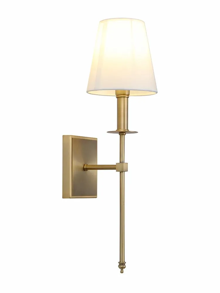 Vägglampa Permo enda klassisk rustik industriell sconce belysningsarmatur med flared vit textilskugga