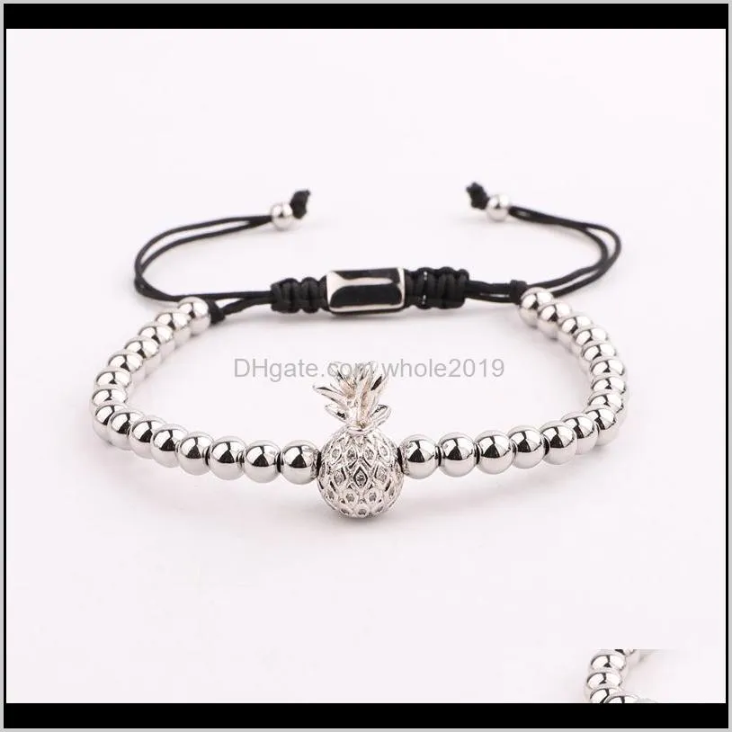 cute design stainless steel beads cz pineapple charm macrame bracelet women beaded, strands