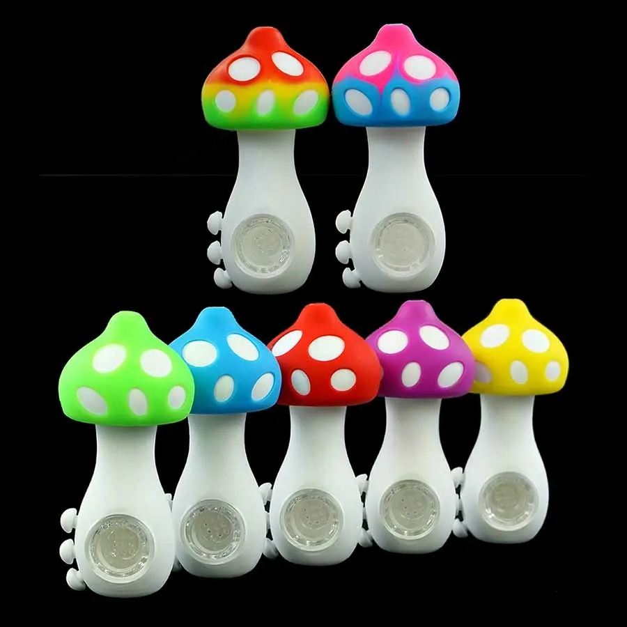 담배 파이프 오일 장비 봉 파이프 실리콘 소재 왁스 버너 버섯 모양 유리 그릇 길이 4.3 "