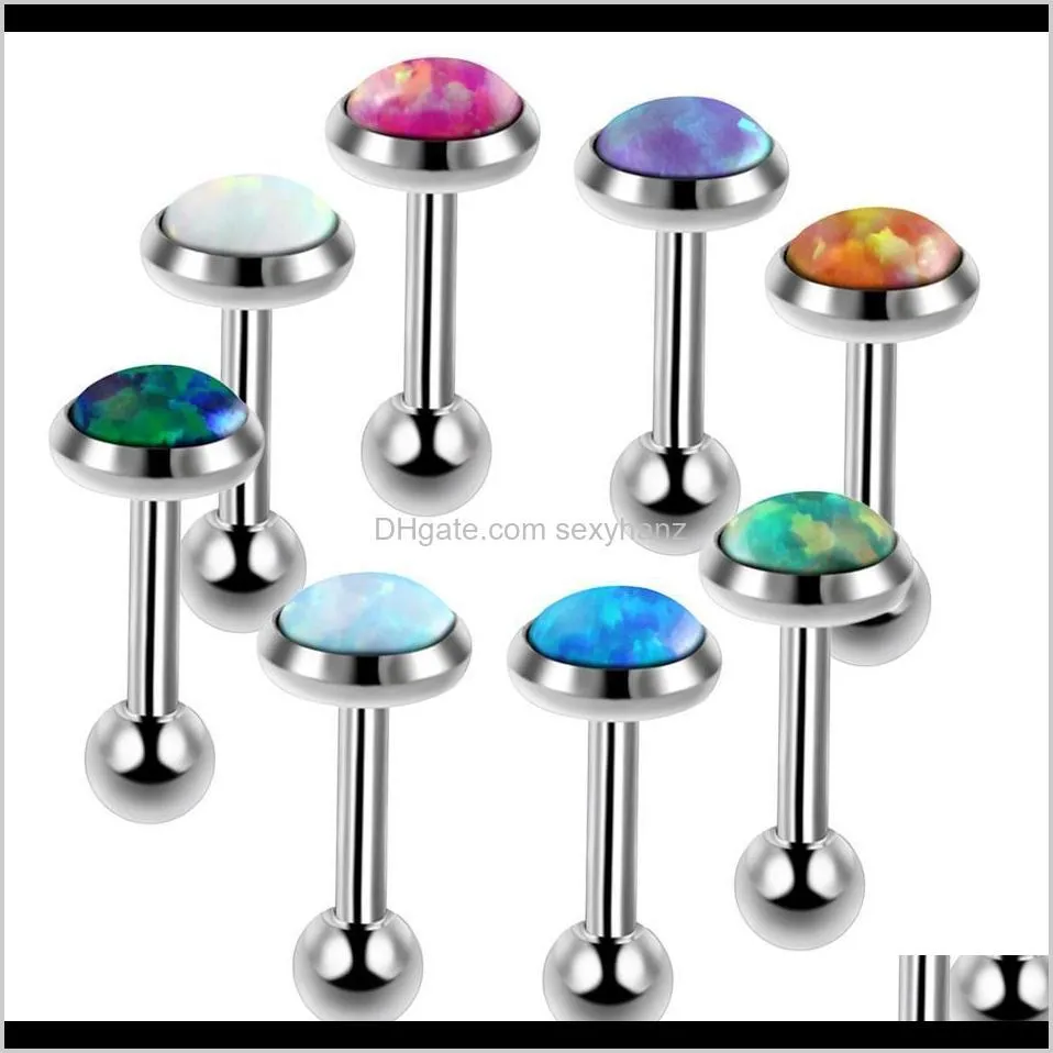 8pcs/lot stainless steel opal stone ear tragus cartilage helix stud piercing earring barbell stud lip piercings body jewelry 16g q