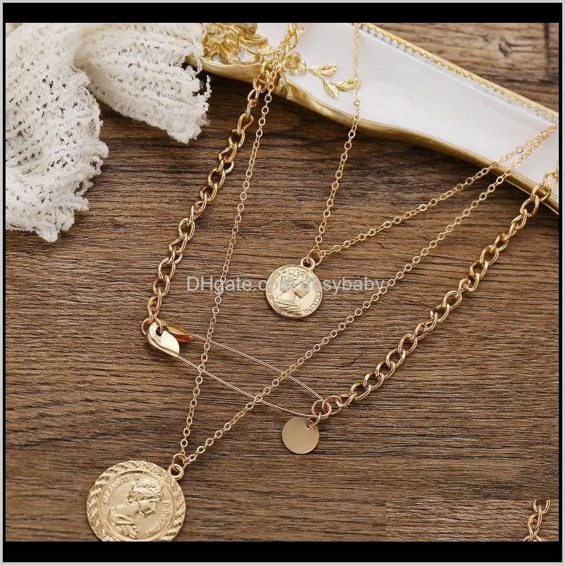 women bohemian ethnic style multi-layer pendant necklace creative simple geometric alloy clavicle chain fashion jewelry