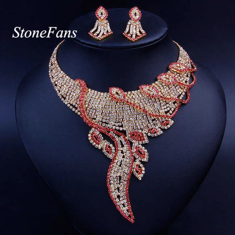 StoneFans Crystal Red Drop Gargantilla Collares Llamativos Colgantes Precioso Rhinestone Colorido Collar de Moda Pendiente Mujer 2019 H1022