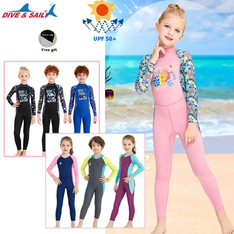 Children's Swim wear Kids Long Sleeves Rash Guard for Boys Girls UV Protection Bathing Suit UPF 50 Quick Dry Swimsuit fit Height 95cm-145cm