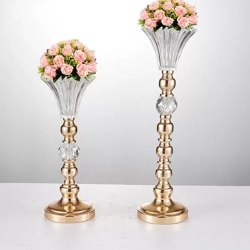 Goldene Tischvase, Metallblumen-Hochzeitsdekorationshalter, 52 cm, Tischdekoration für Hochzeitsblumenvasen