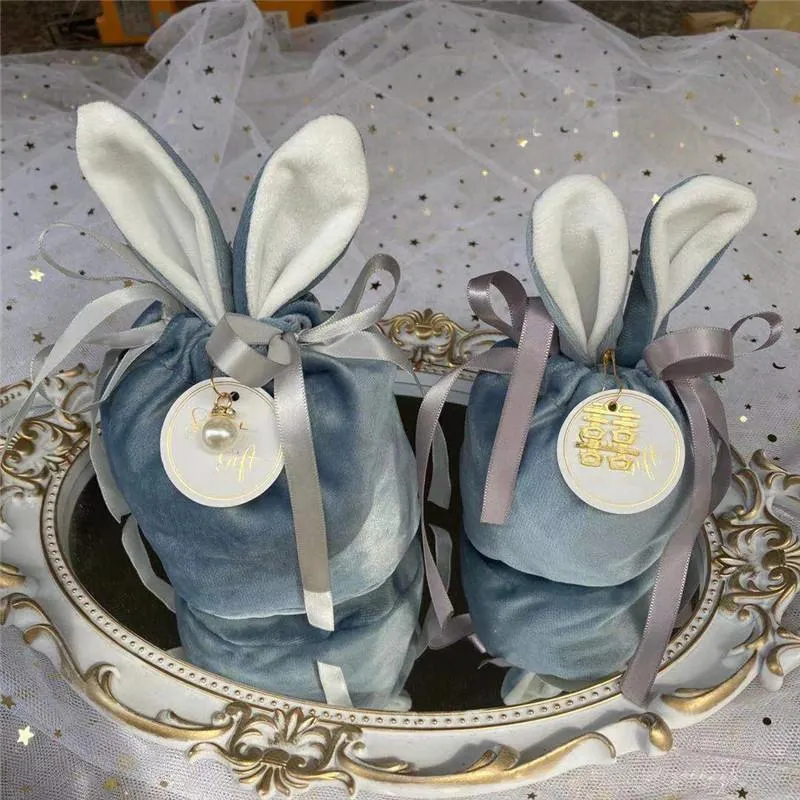 Wedding Gift Wrap Candy Rabbit Ears Velvet Easter Bag Cookie Packaging Box Companion Hand Boxes Crad Pearl Return Gifts Hand Bags ZXFTL1605