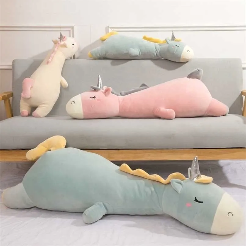 ジャイアントソフトおもちゃユニコーン詰め銀ホーンユニコーン高品質の睡眠枕動物ベッド装飾クッションスロー枕220209