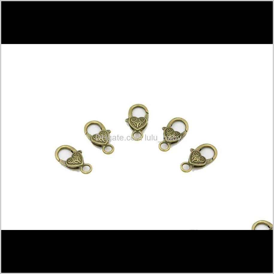 new diy fashion jewelry accessory metal vintage bronze heart waterdrop hooks lobster clasps for jewelry making
