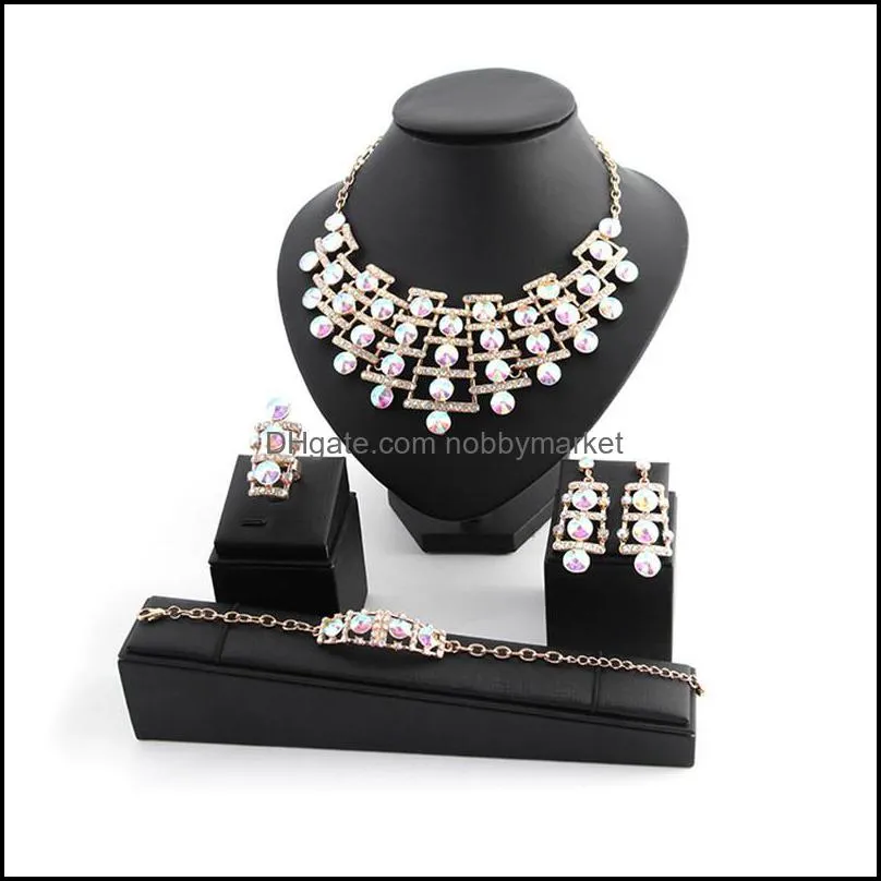 Earrings & Necklace Fashion Crystal Earring Bracelet Ring Jewelry Sets For Women Brides Bridal Wedding Party Jewellery Accessories