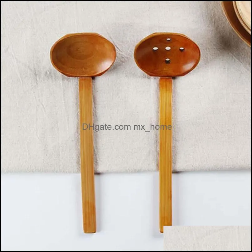 New Wooden Tableware Soup Spoon Japanese Ramen Wooden Long Handle Colander Hot Pot Spoon Practical and Durable