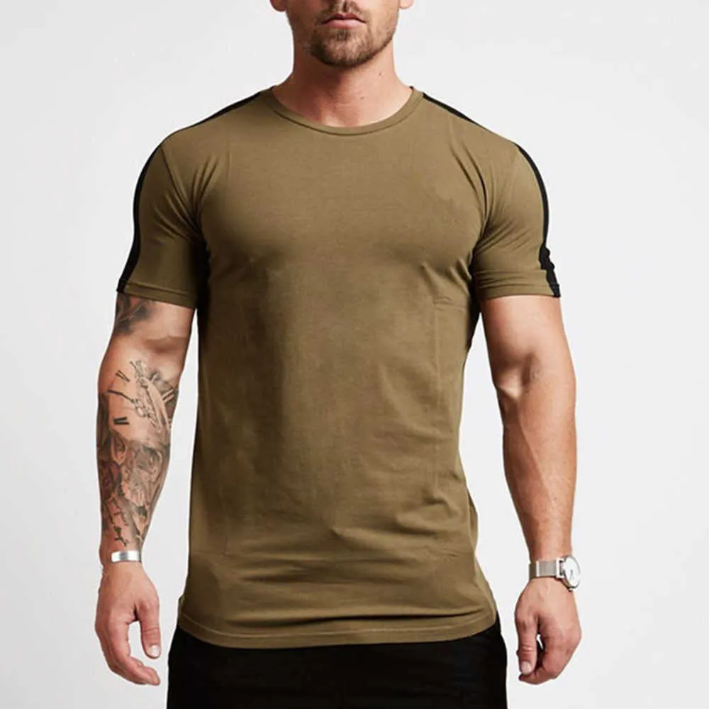 Rahat Pamuk Katı T Gömlek Erkekler Spor Salonları Spor Kısa Kollu T-shirt Erkek Vücut Geliştirme Egzersiz Tees Tops Yaz Giysileri Giyim 210629