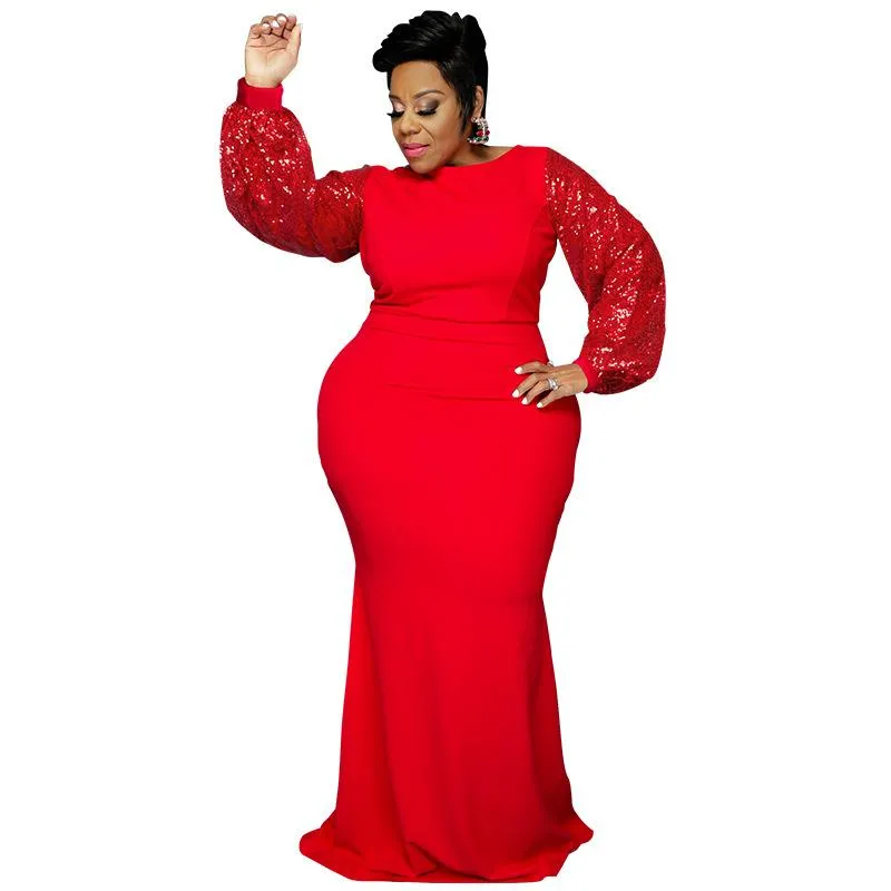 Red Bodycon Maxi Dress For Plus Size Women Elegant African Style