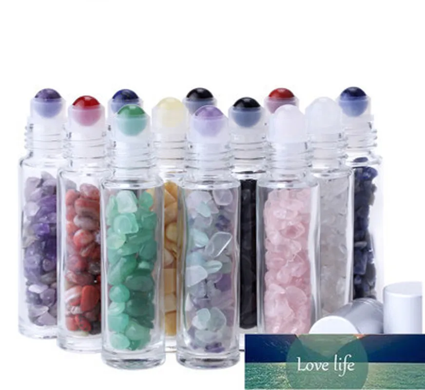 Natural SemiPrecious Stone Essential Oil Gemstone Roller Ball Flessen Transparant Glas met Crystal Chips Binnen