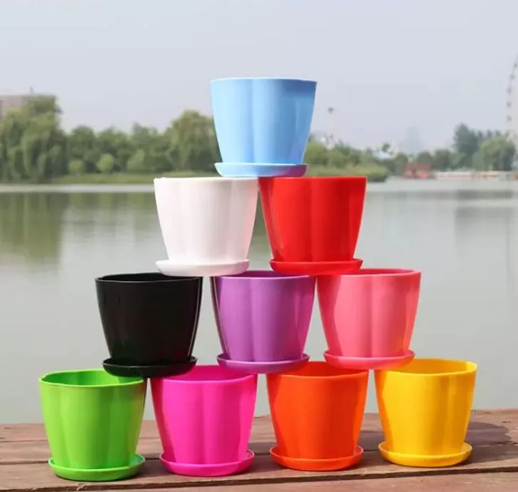 Mini Pots de jardin simples en forme de pétale, jardinières en plastique PP avec palette pour la décoration de la maison, pot de fleurs couleur bonbon