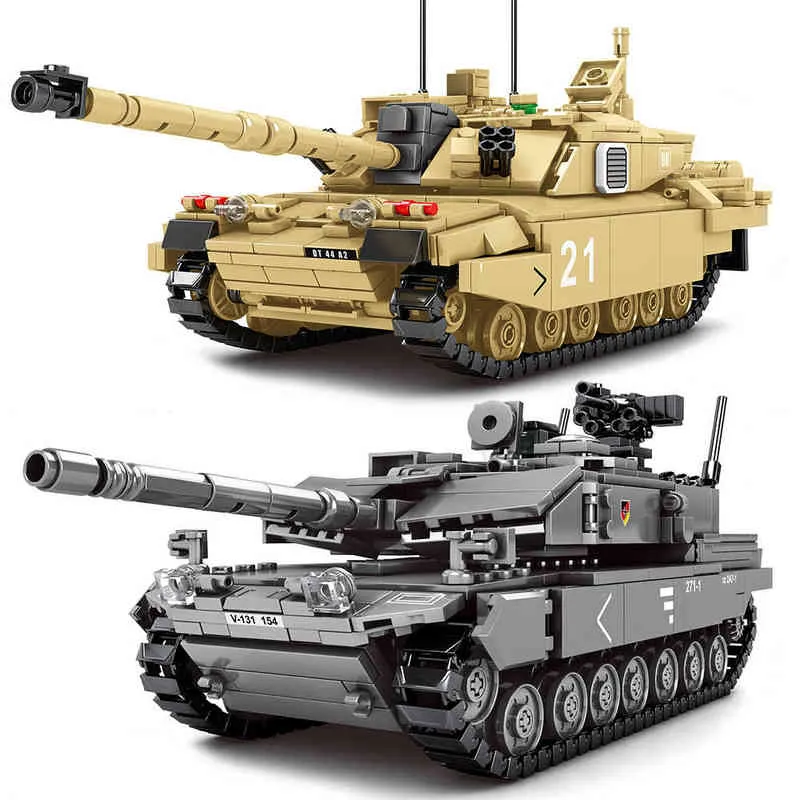 군사 시리즈 주요 전투 탱크 빌딩 블록 Leclerc Leopard 2A7 + 유형 10 도전자 2 무거운 탱크 도시 육군 키즈 장난감 선물 Y1130