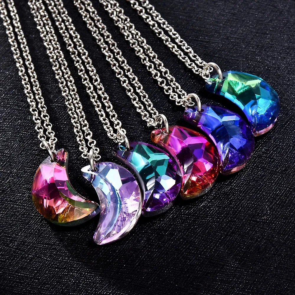 Northern Lights Moon Pendant Rainbow Necklace Exquisite Charm Flower Women Smycken Party Chain runt nacktillbehör