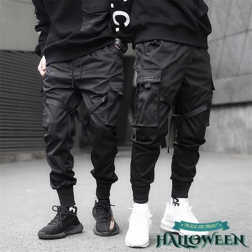 QIWN homme Cargo pantalon noir automne décontracté hommes Hip-hop Anime Joggers hommes 211201