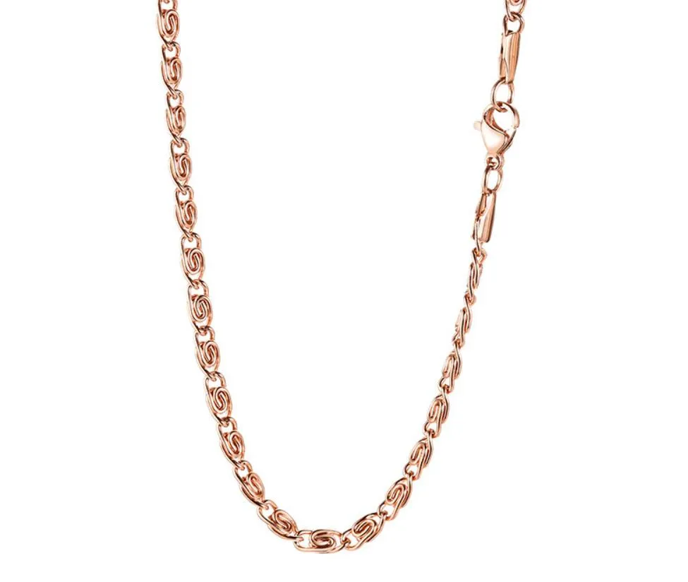 Collier chaîne plaqué or rose pour femmes trombone chaîne liée collier acier inoxydable plat serpent chaîne collier 3.5mm 20 pouces