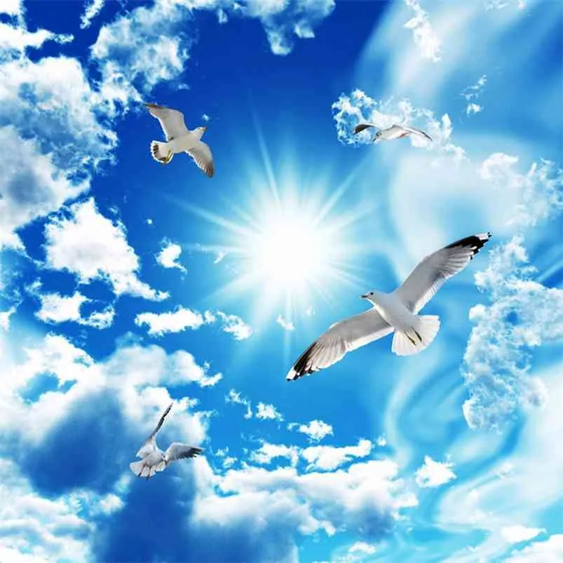 Carta da parati murale per soffitto di grandi dimensioni personalizzata 3D Stereo Cielo blu Nuvole bianche Natura Paesaggio Po Murale Sfondi per soffitto 210722