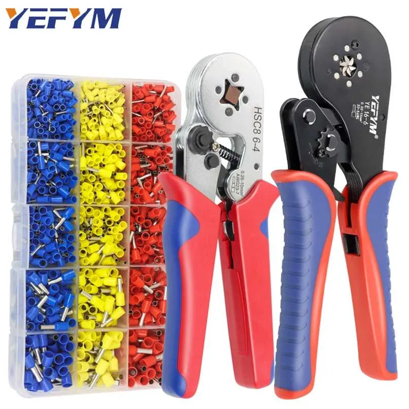 Tubular Terminal Crimping Pliers HSC8 6-4/6-6/16-6max 0.08-16mmwire mini Ferrule crimper tools YEFYM Household electrical kit 211028