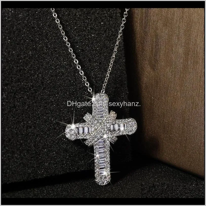 mens luxury cross necklace hip hop jewelry silver white diamond gemstones pendant lucky women necklaces for party