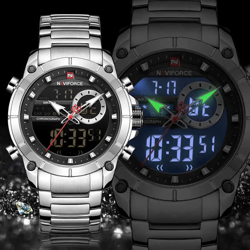 Montres Naviforce pour hommes Top Luxury Brand Fashion Sport Mens Mens Watch en acier inoxydable Imperméable Quartz Horloge masculine Horloge 210517