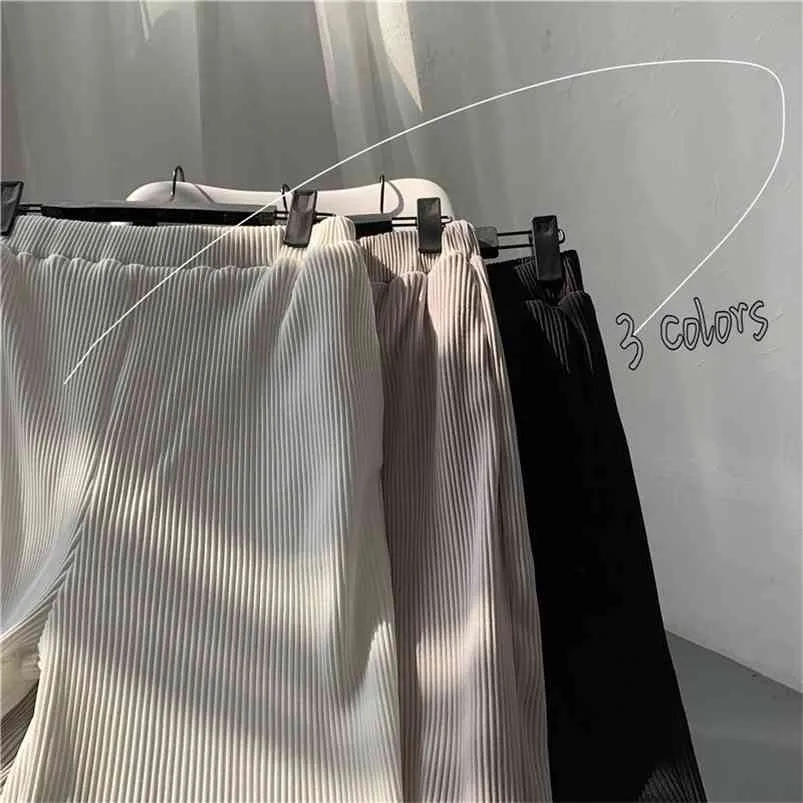 LOVZON Men Streetwear Loose Ice Silk Trousers Mens Pleated Straight Pants Men's Fashion Solid Color Elastic Waist Casual 210715