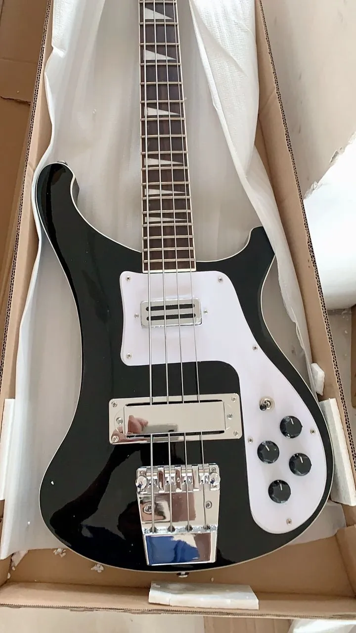 Promiton! Backer 4 Strings Black 4003 Electric Bass Guitar Chrome Hardware, Triangle MOP Inlay, Rosewood Fingerboard